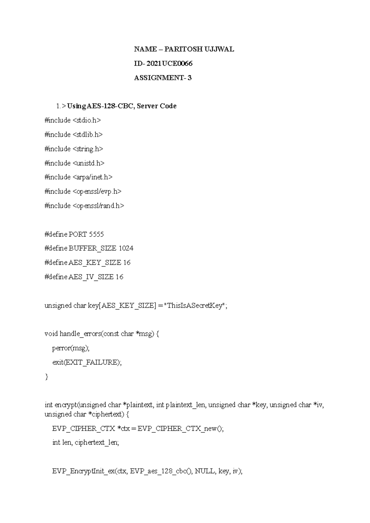 Lab3 - nkskejweokjwn - NAME – PARITOSH UJJWAL ID- 2021UCE00 66 ...