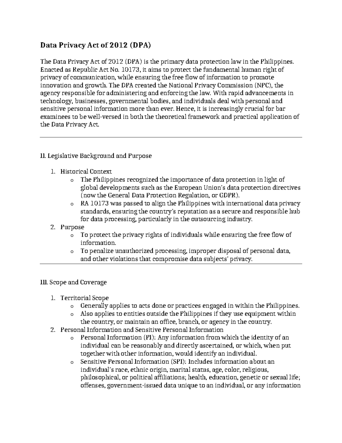 Comm Law 2 - Midterm Review: Data Privacy Act of 2012 (DPA) - Studocu