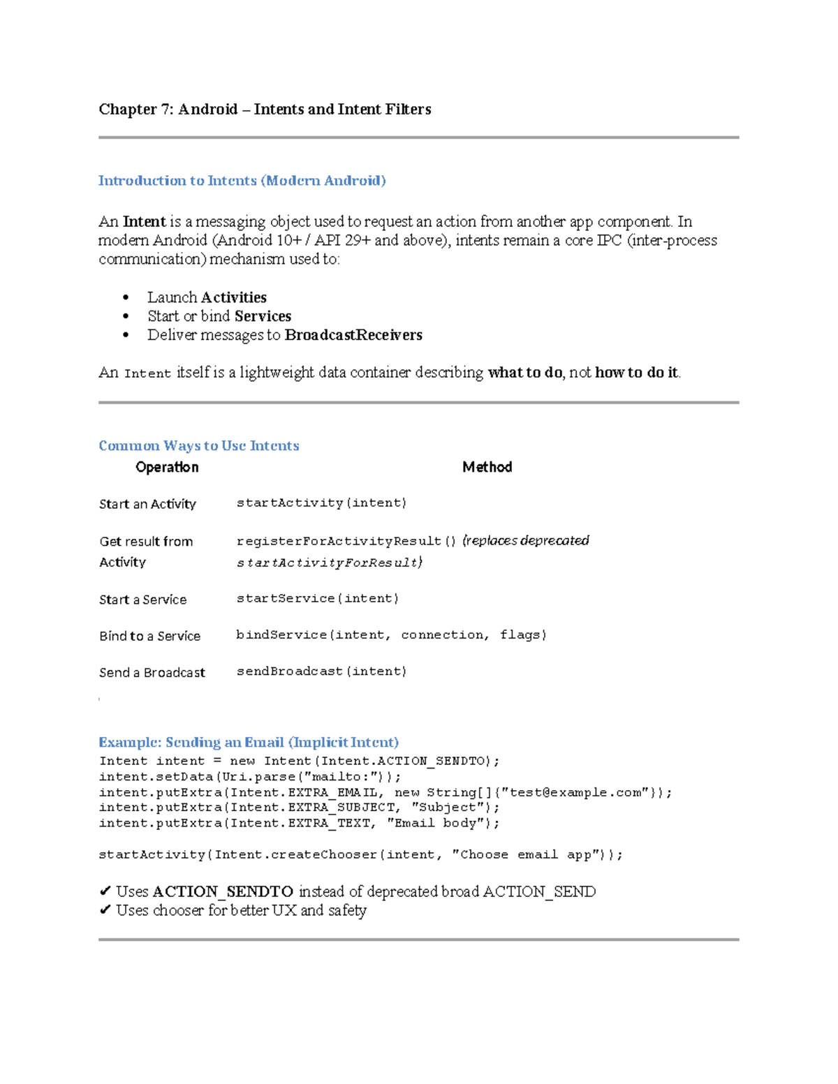 Chapter 7: Android Intents & Filters Overview (Modern Android) - Studocu