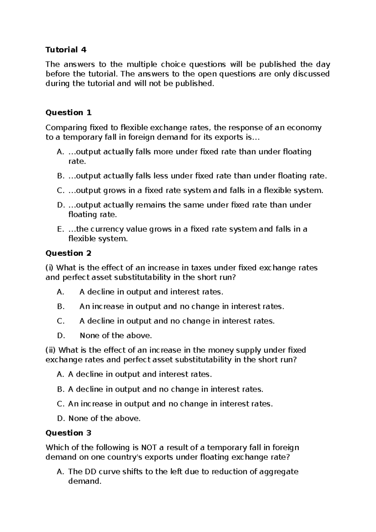 Tutorial 4 - Exchange Rate Effects and Fiscal Policy Analysis - Studocu