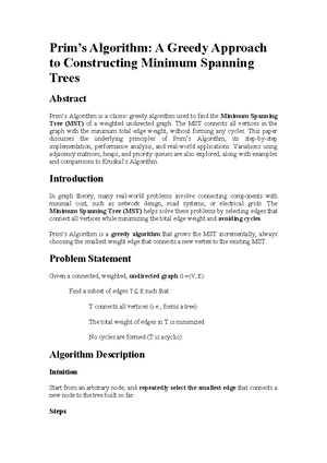 Kruskal's Algorithm: A Greedy Approach to Minimum Spanning Trees - Studocu