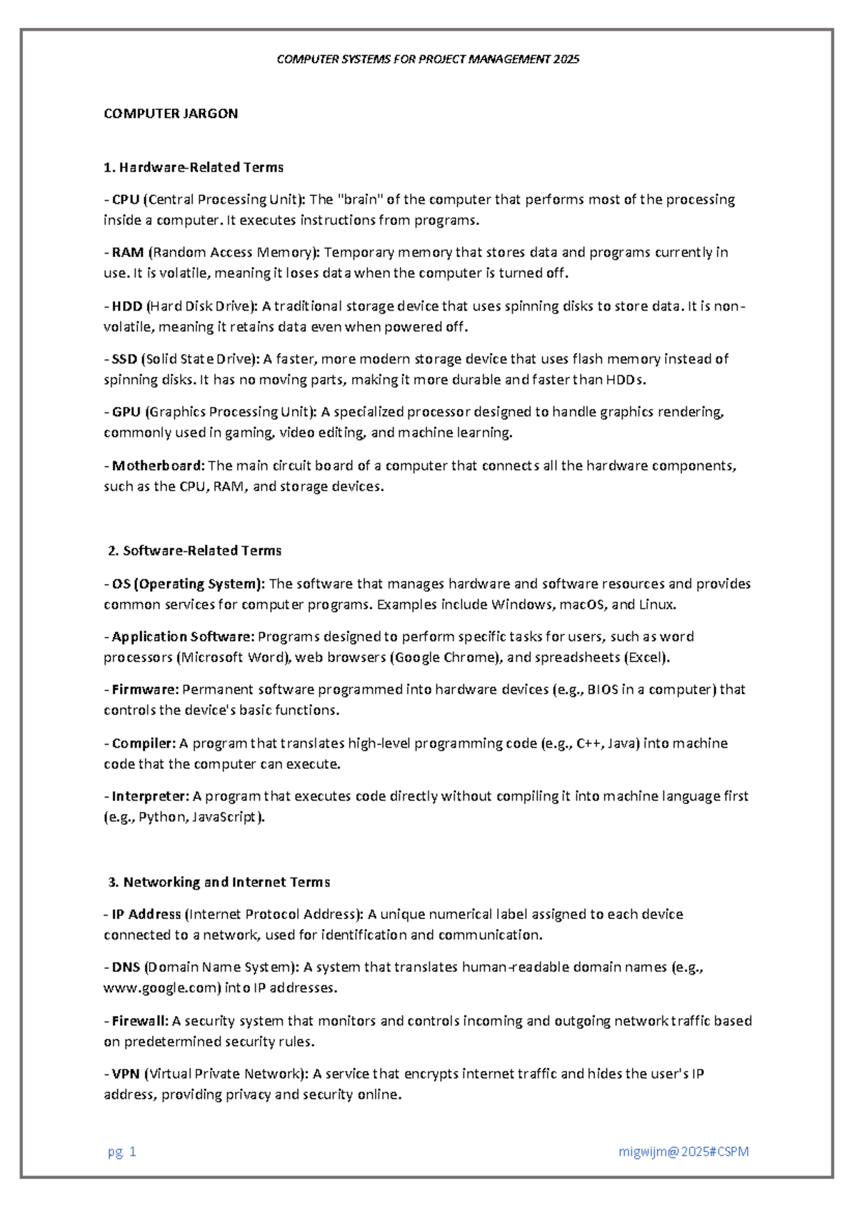 COMPUTER SYSTEMS FOR PROJECT MANAGEMENT 2025: Key Terms and Concepts ...