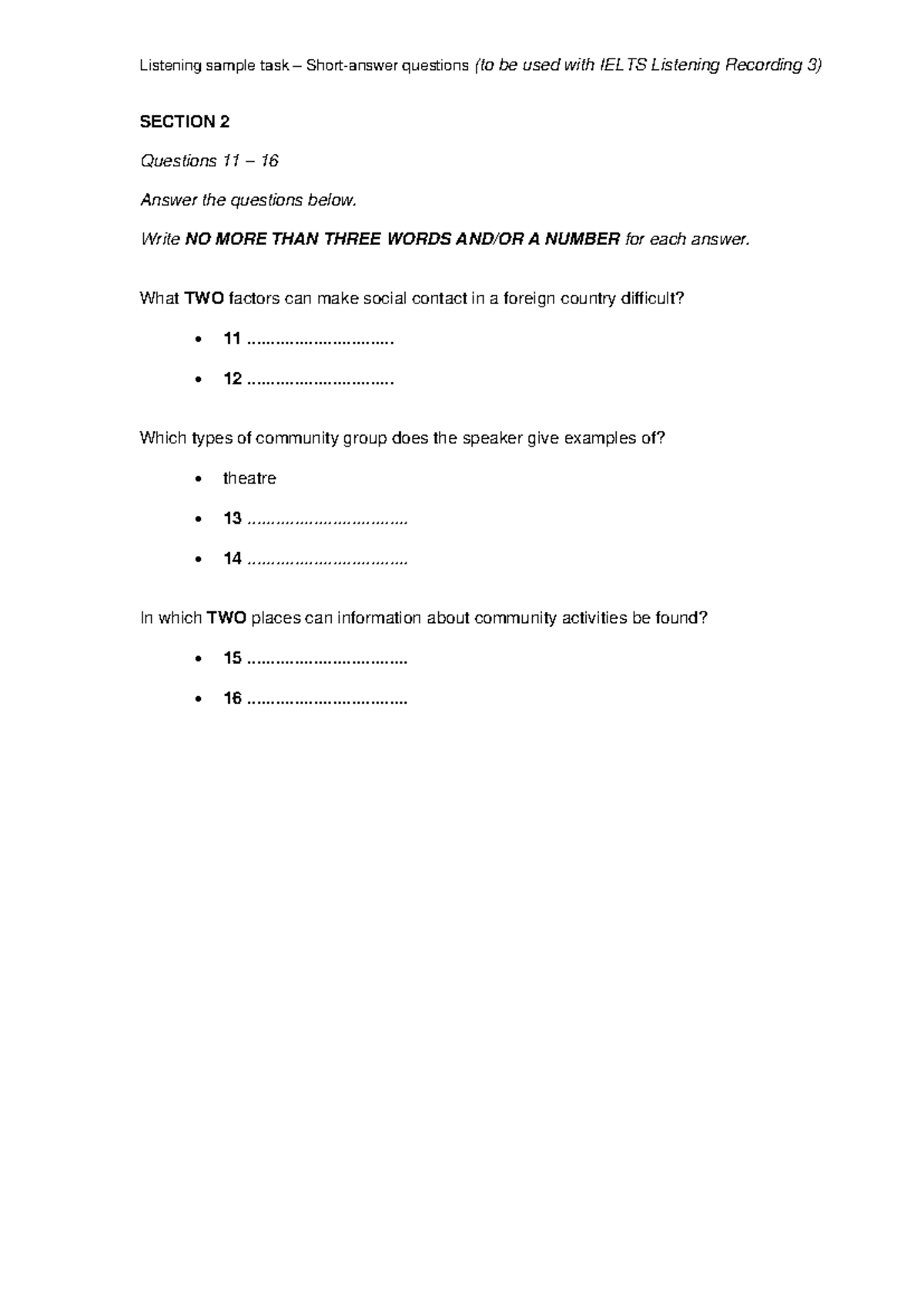 115011 IELTS Listening Task - Short-answer Questions Guide - Studocu