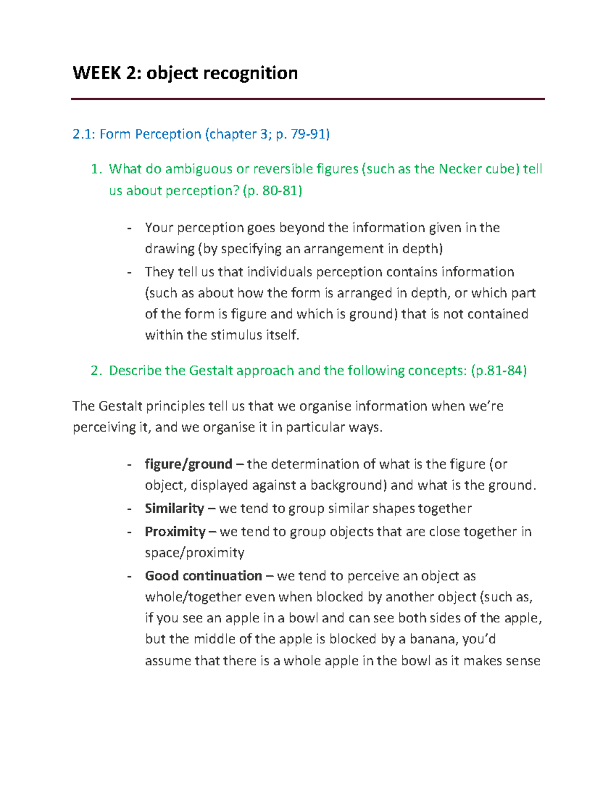 WEEK 2: Object Recognition & Perception - Cognitive Psychology Summary ...