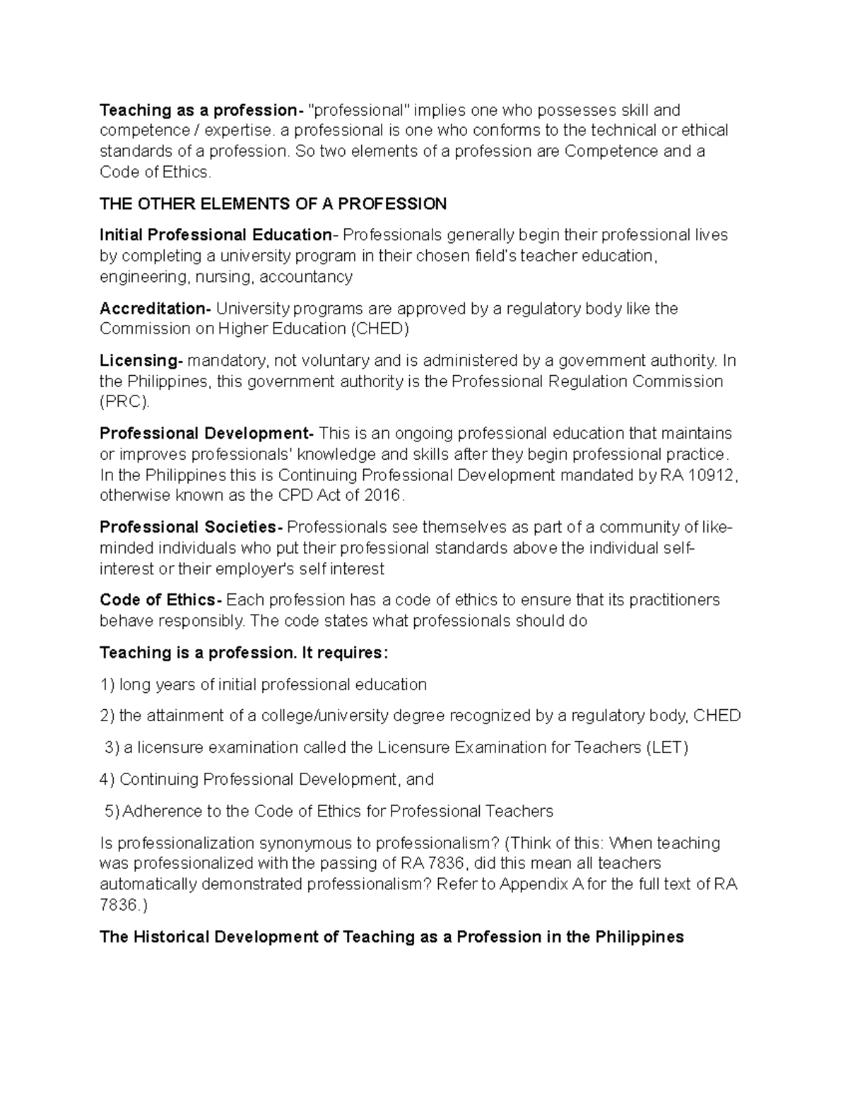 Teaching as a Profession: Competence, Ethics, and Standards - Studocu