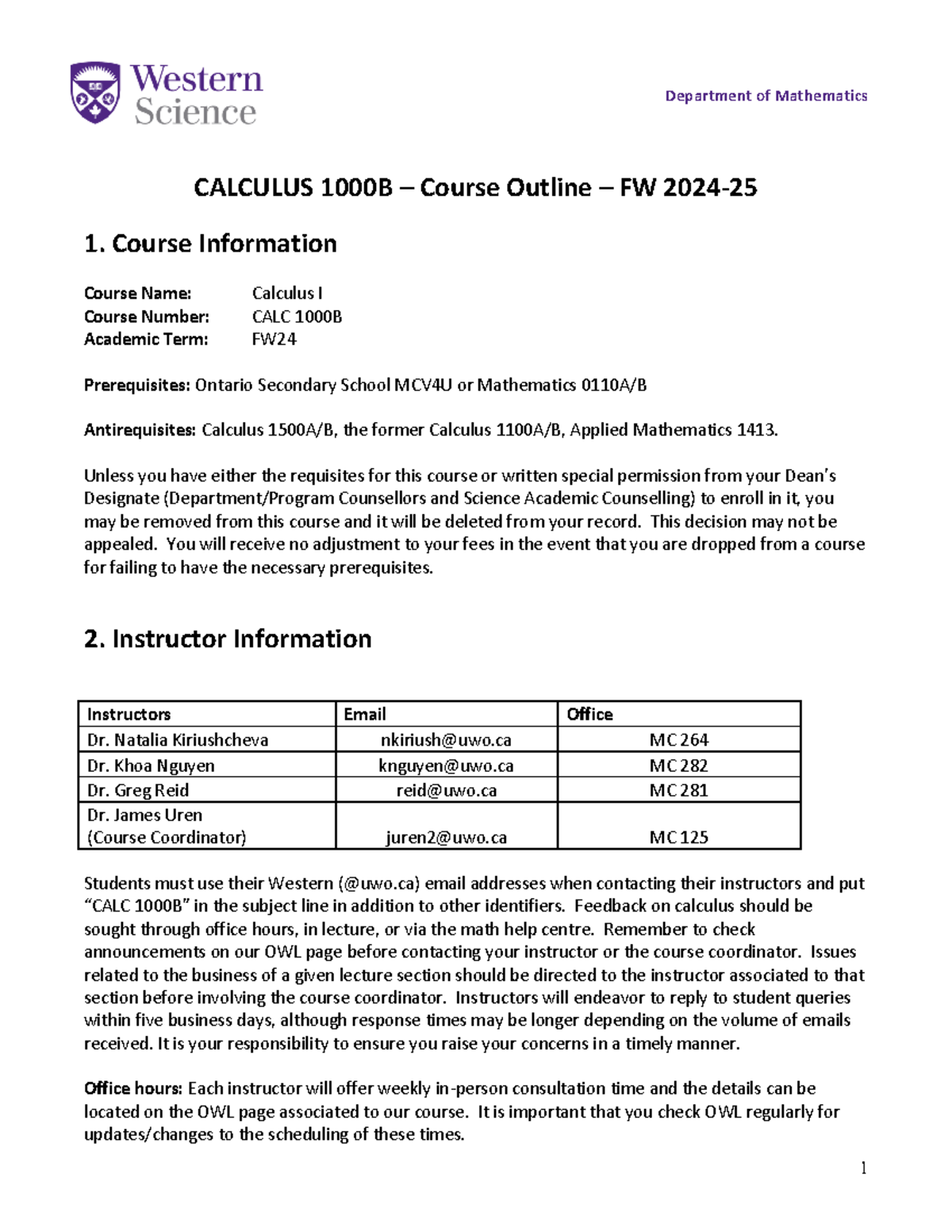 Calculus I Course Outline - CALC FW24 - Studocu