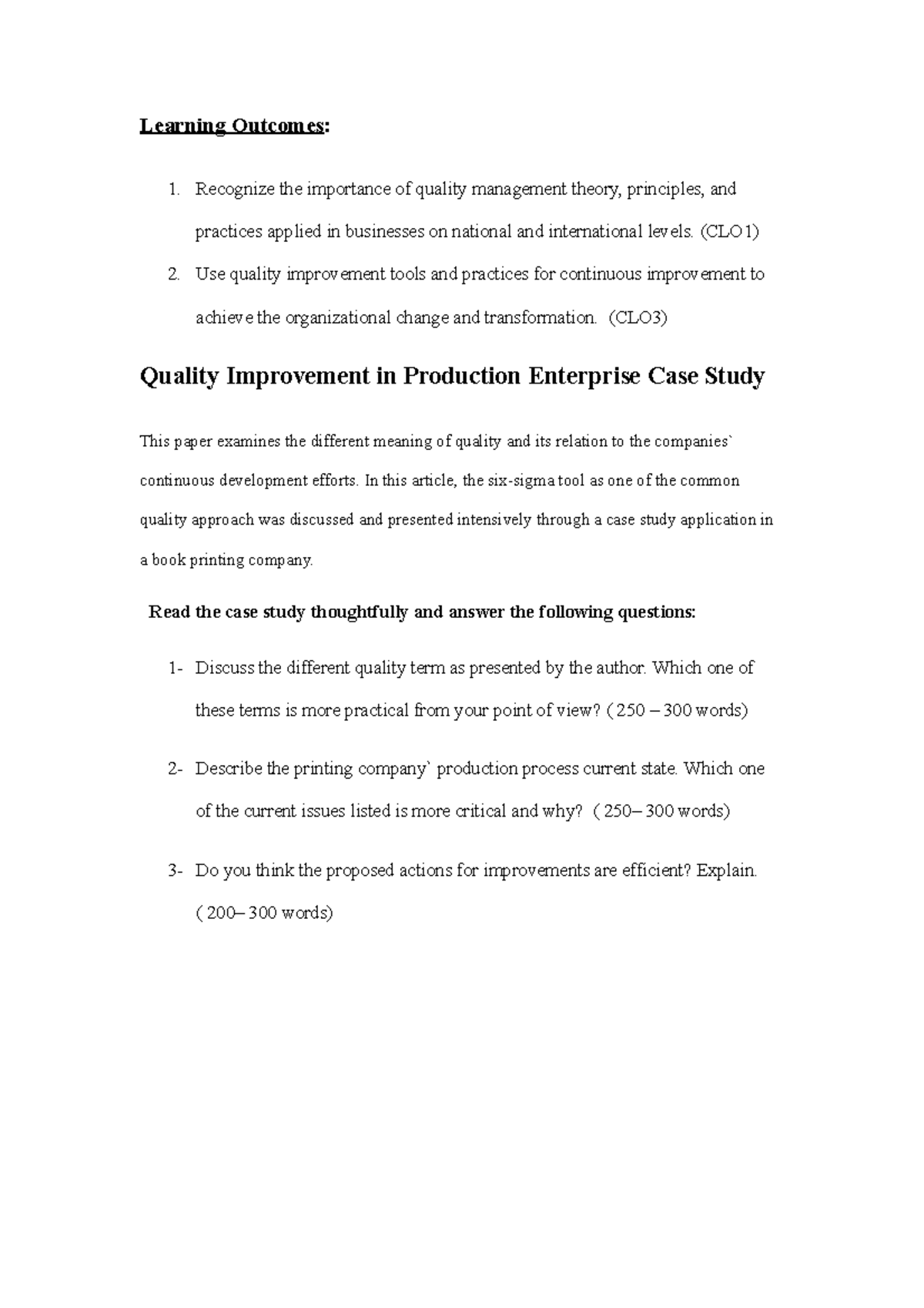 Quality Improvement in Production Enterprises: A Case Study Analysis ...