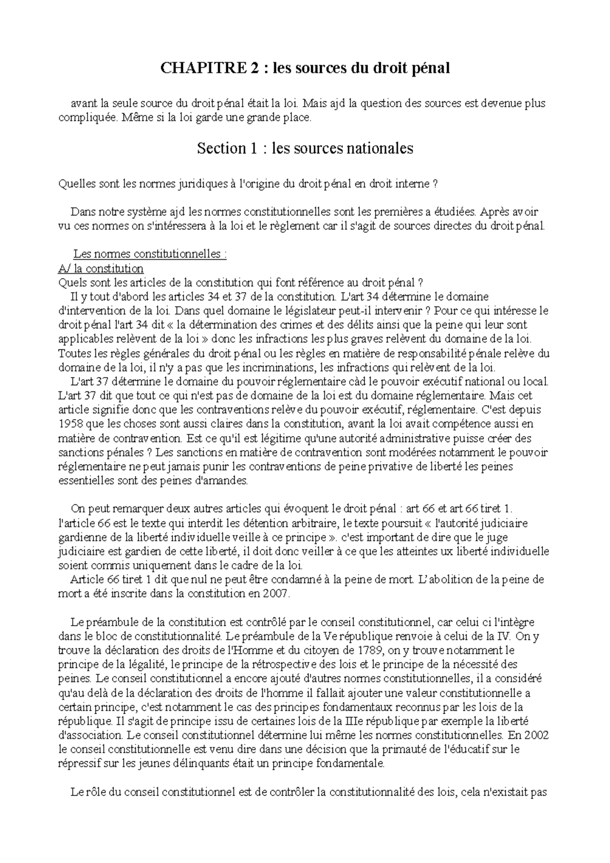 Première partie chapitre 2 - CHAPITRE 2 : les sources du droit pénal ...
