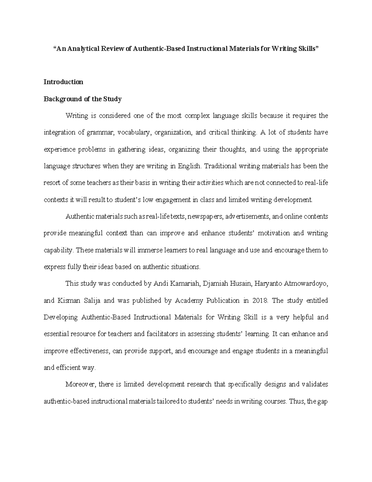 Analytical Review of Instructional Materials for Writing Skills (ENG ...