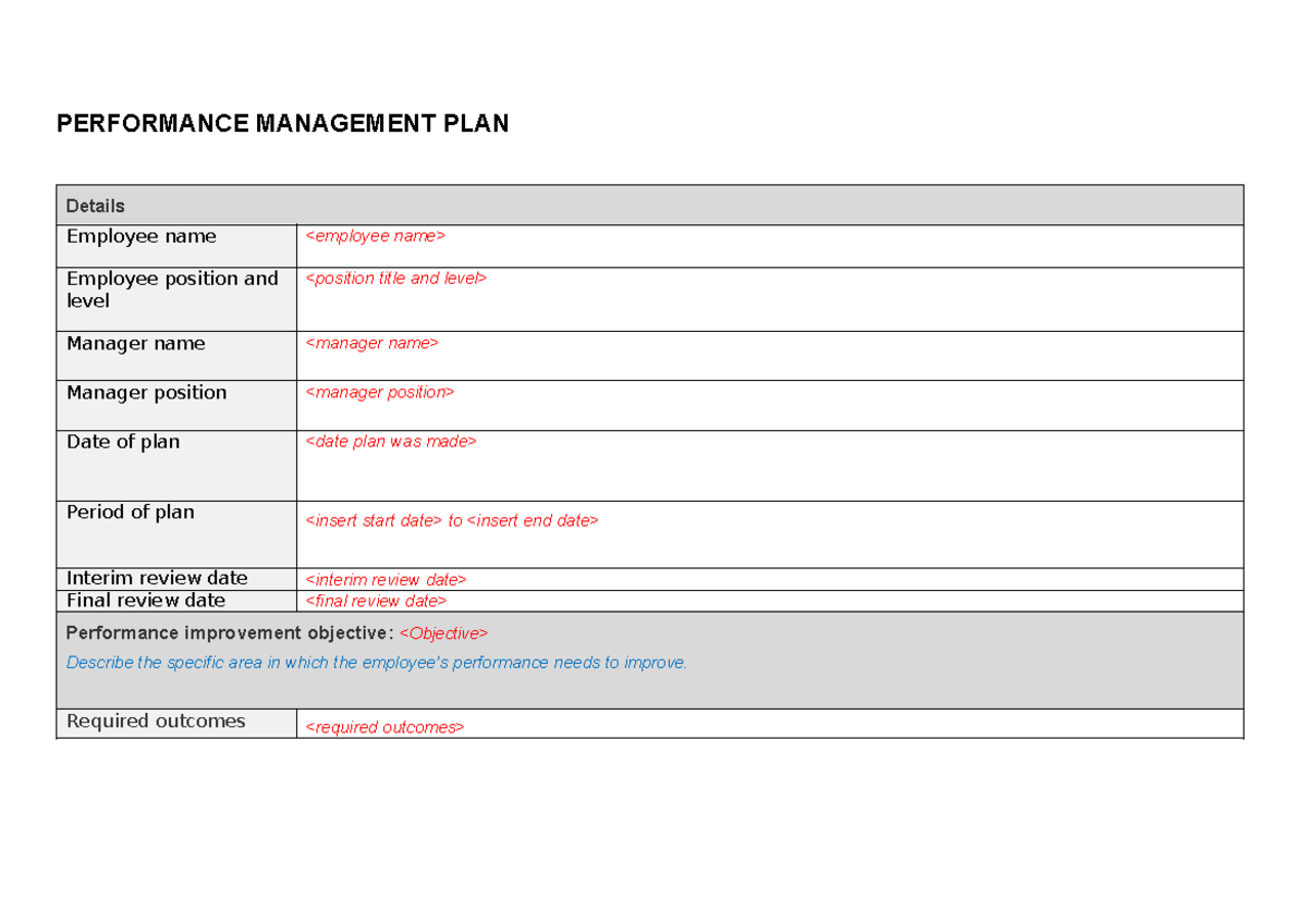 BSBMKG 622 Performance Management Plan Template - Studocu