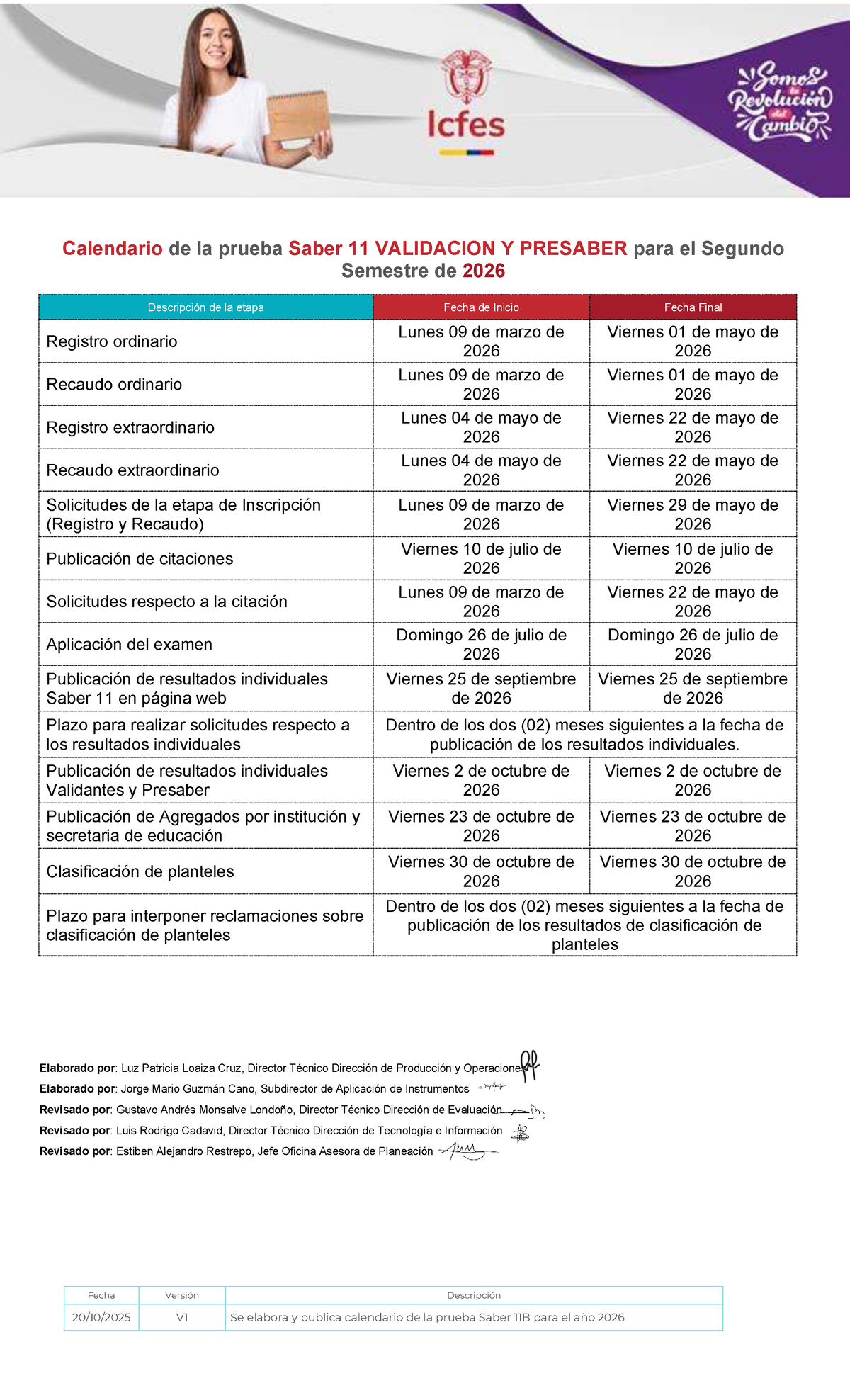 Calendario de la Prueba Saber 11 VALIDACION Y PRESABER 2026 - Studocu