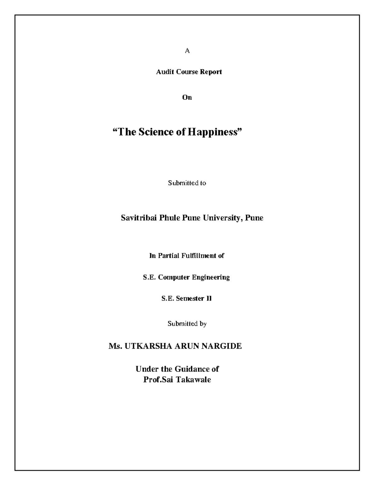 Audit Course Report on Science: SE Computer Engineering S.E. Sem II ...