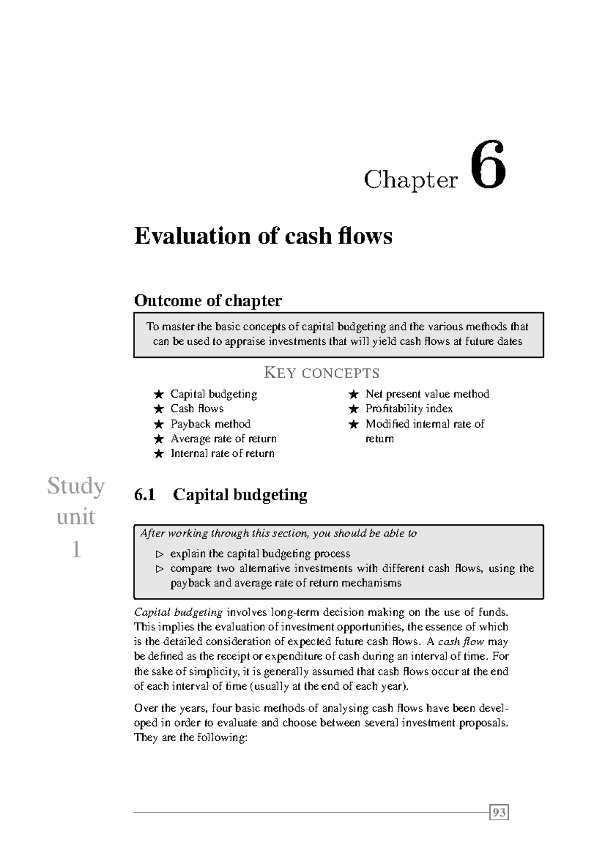 DSC1630 Lesson 6: Capital Budgeting & Cash Flow Evaluation Notes - Studocu