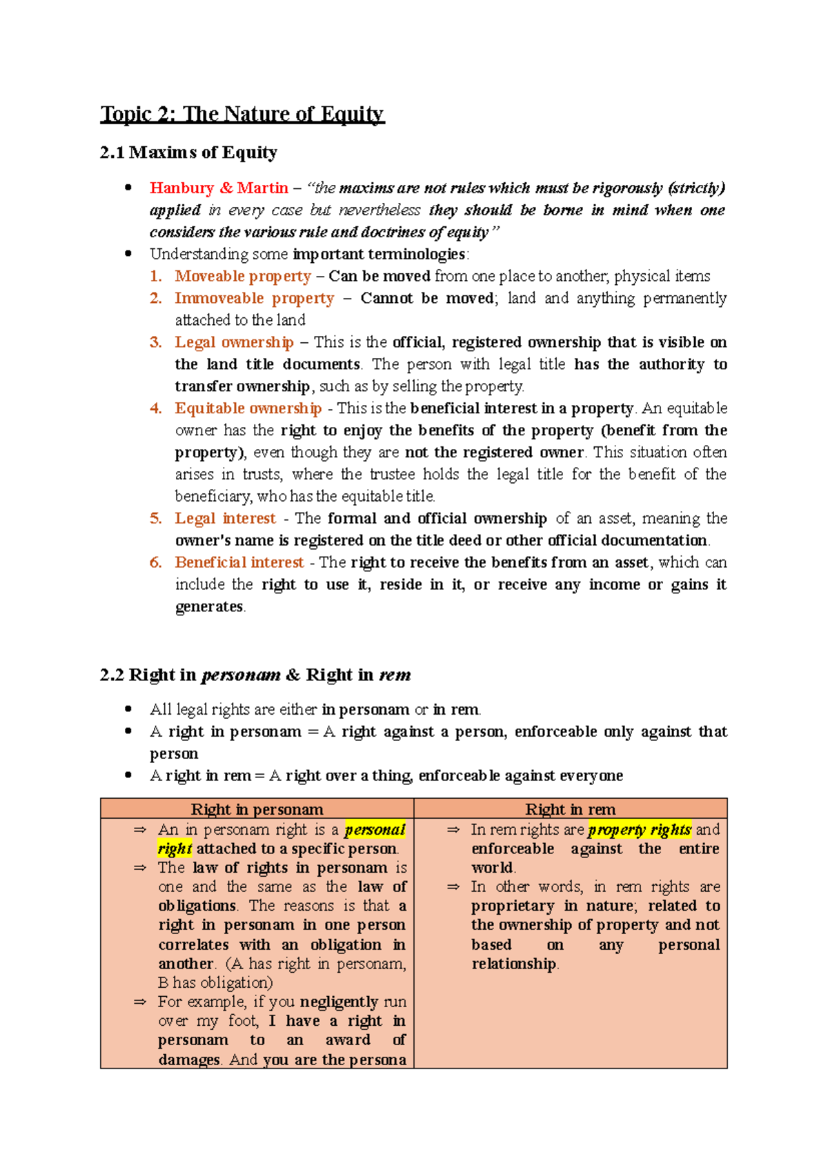 Topic 2: The Nature of Equity - Maxims and Principles Explained - Studocu