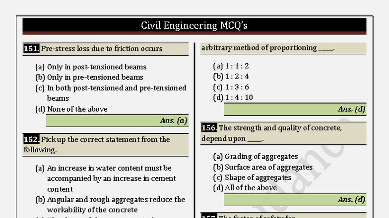 Civil Engineering 151-160: Proportioning Methods & Concrete Properties ...