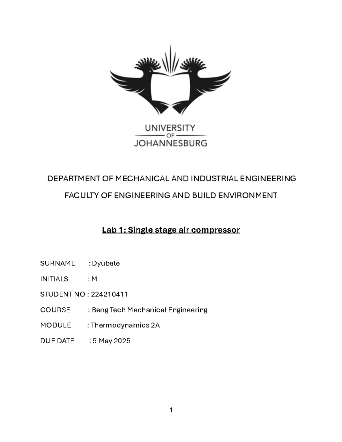 Lab 1: Single Stage Air Compressor Analysis - Thermodynamics 2A - Studocu