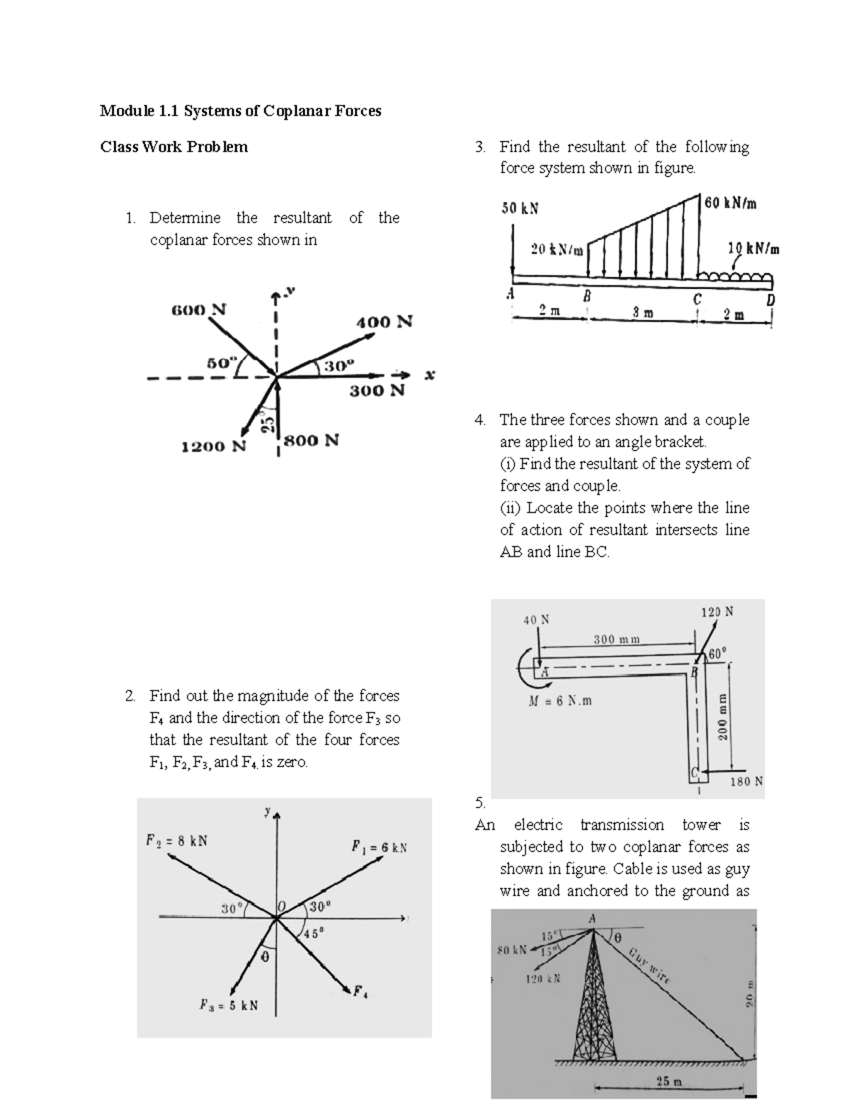 Mechanics (MECH 101): Class Work & Tutorial Problems on Forces - Studocu