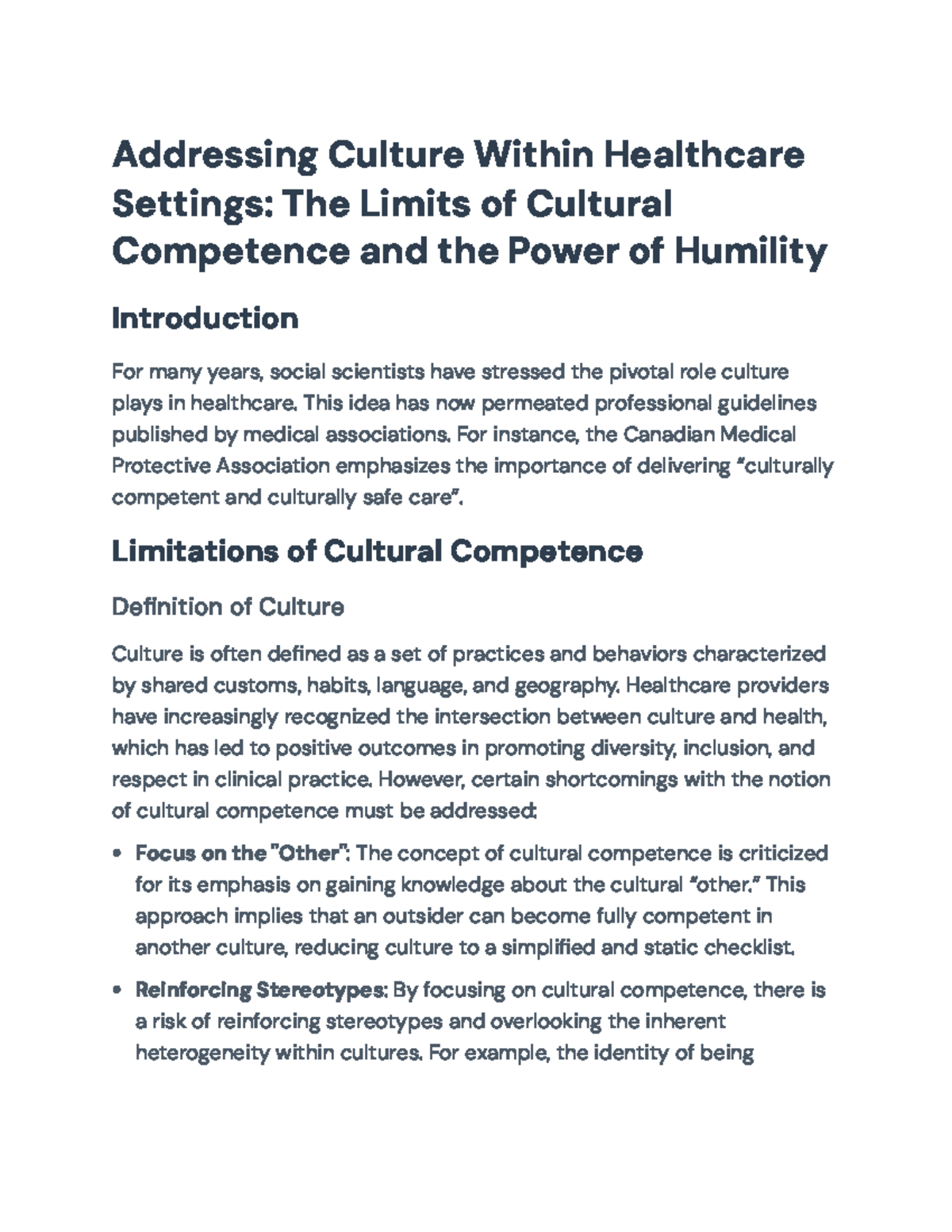 Cultural Humility in Healthcare: Beyond Competence and Power Dynamics ...
