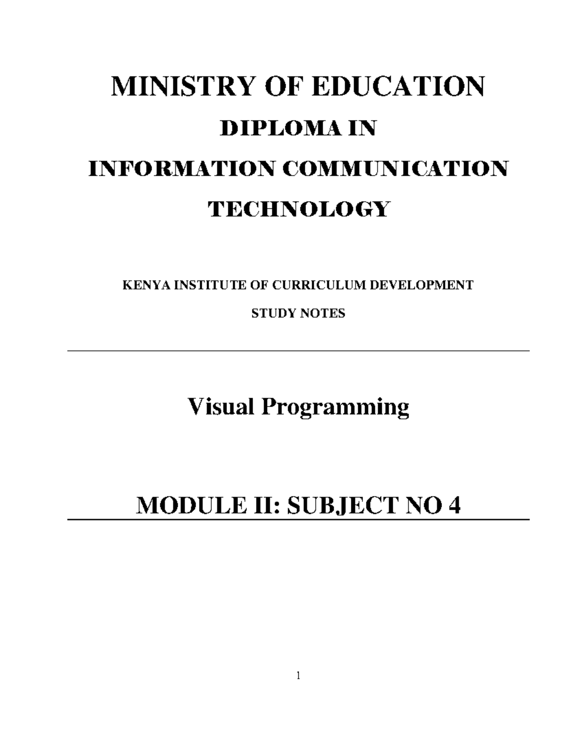 Visual Programming Study Notes: Diploma in ICT (Module II, Subject 4 ...