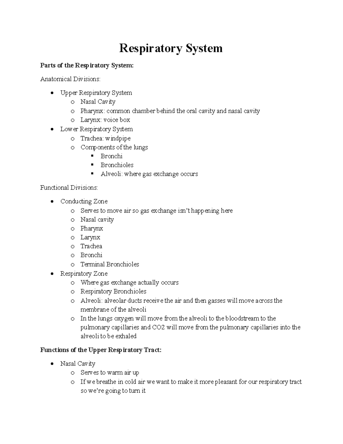 Respiratory System Anatomy and Function Overview for Course Code ...