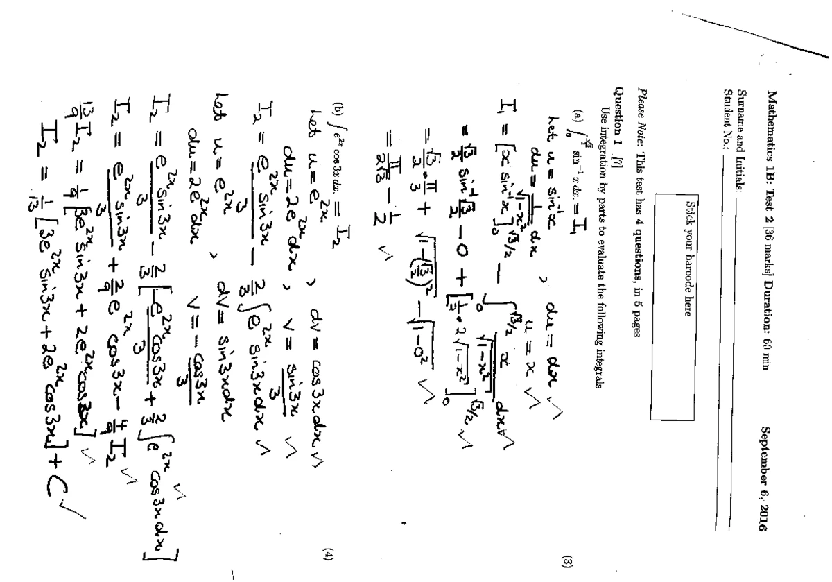 Applied Mathematics 1B (MATH142) Test 1 Practice Questions - Studocu
