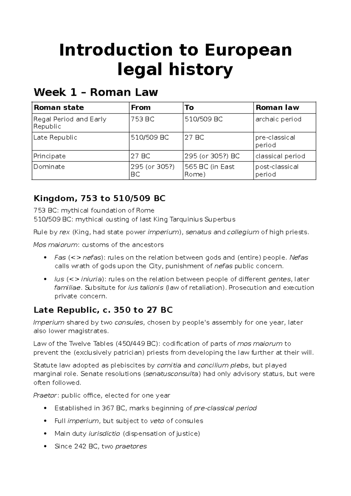 Week 1 Overview: Introduction to Roman Law (Legal History) - Studeersnel