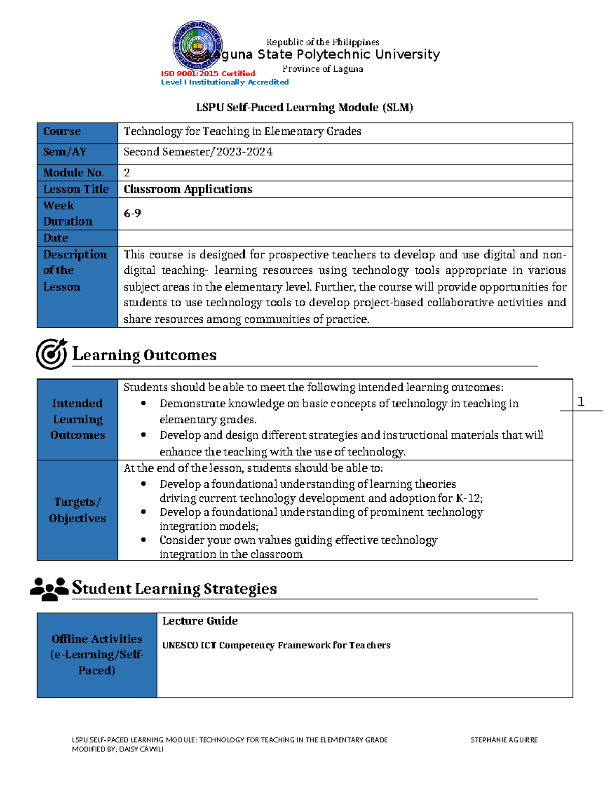 LSPU Learning Module: Technology for Teaching in Elementary Grades ...