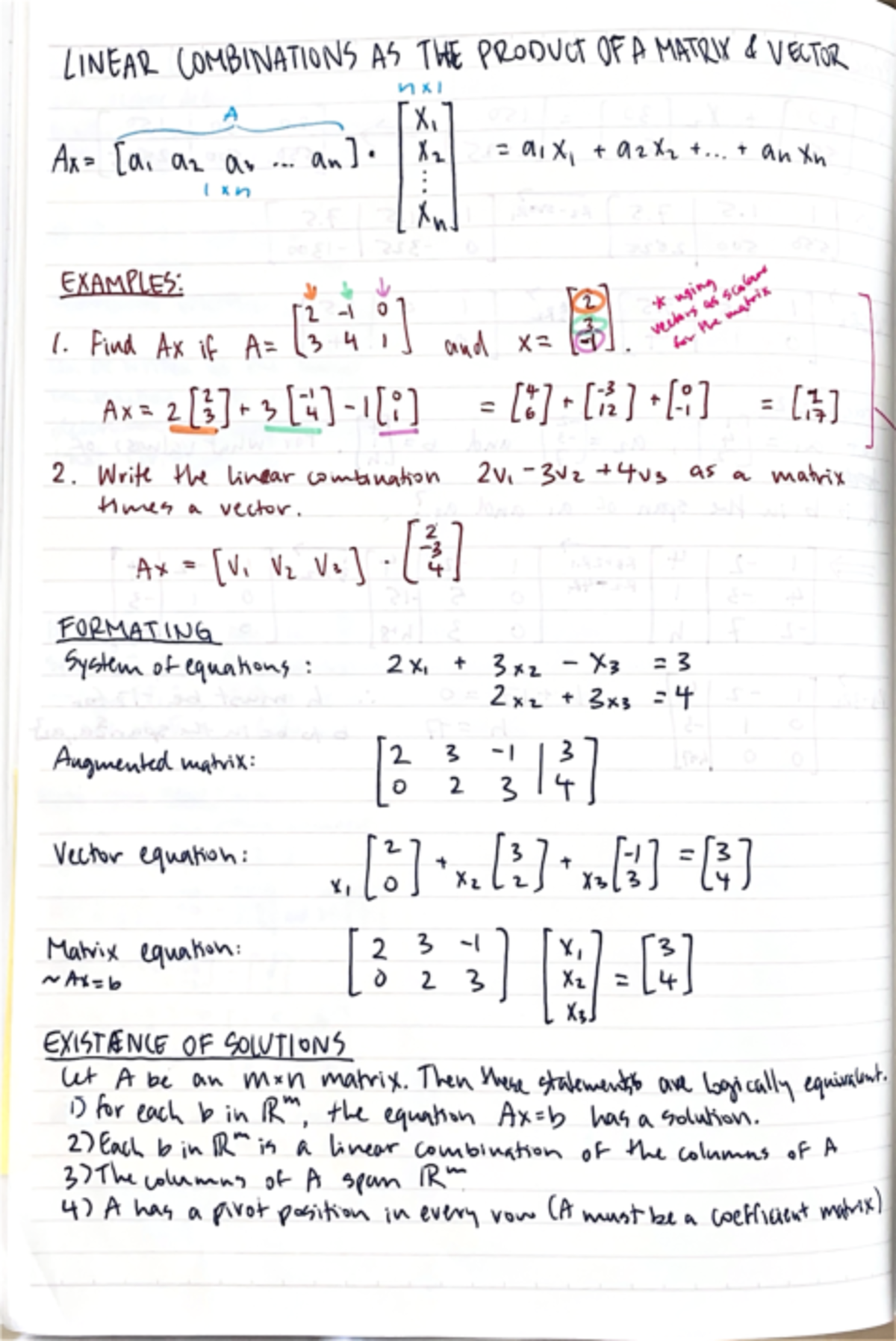Linear Combinations As The Product Of A Matrix & Vector - LINEAR ...