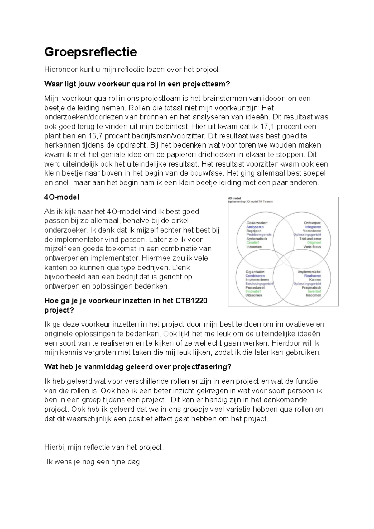 Reflectie over Projectrollen en Voorkeuren in CTB1220 - Studeersnel