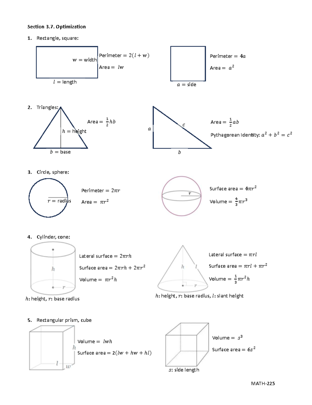 Optimization Techniques for Rectangles, Triangles, and Circles (MATH 3/ ...