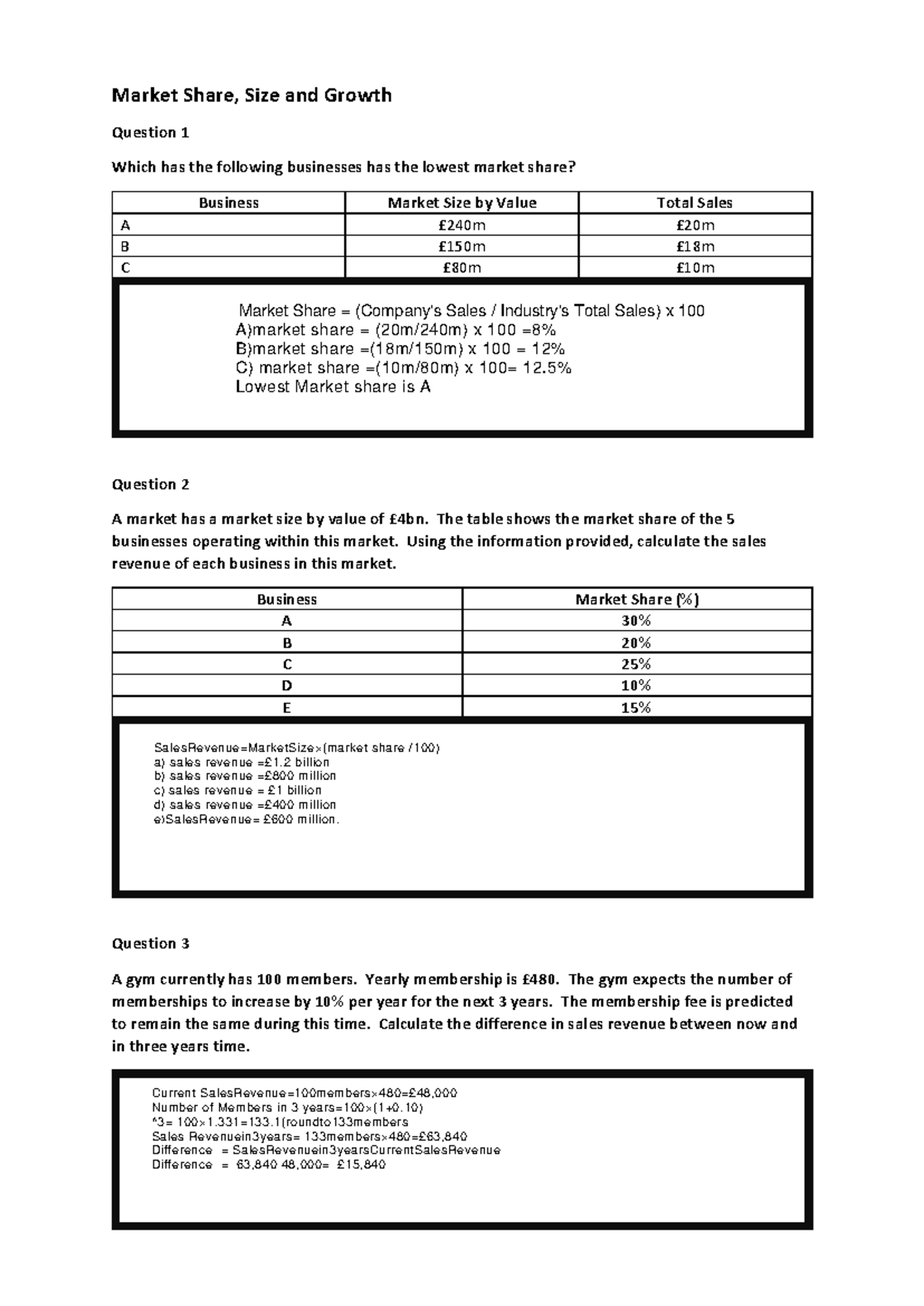 Market Share Analysis and Calculations - MKT 101 - Studocu