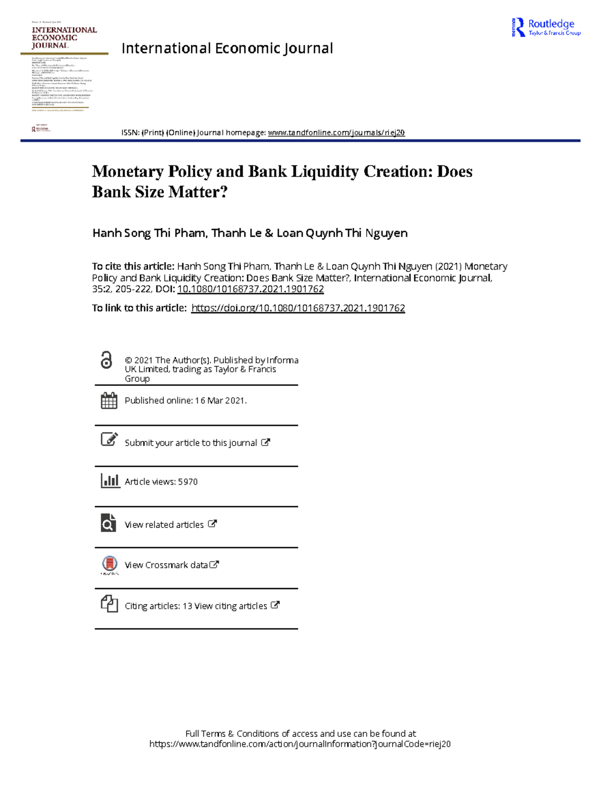 Monetary Policy and Bank Liquidity Creation Does Bank Size Matter ...