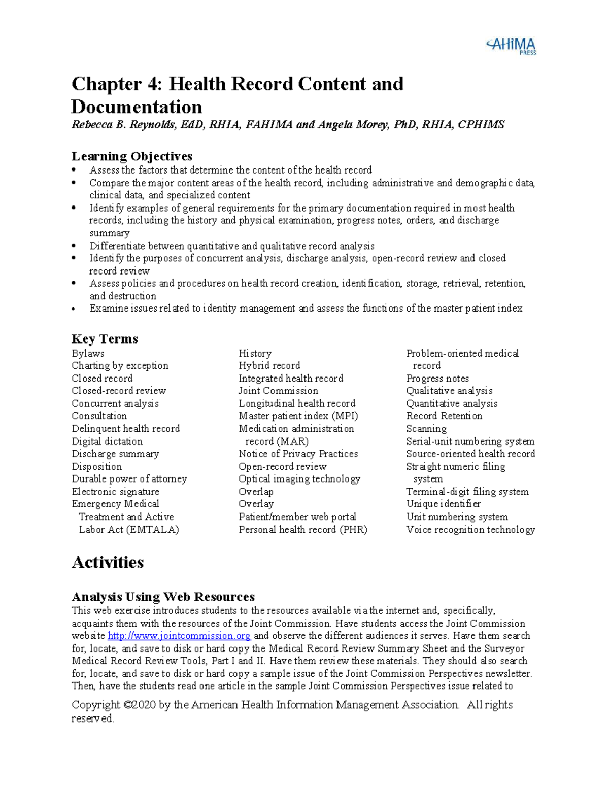 Chapter 4: Health Record Content & Documentation (HIM) Workbook - Studocu