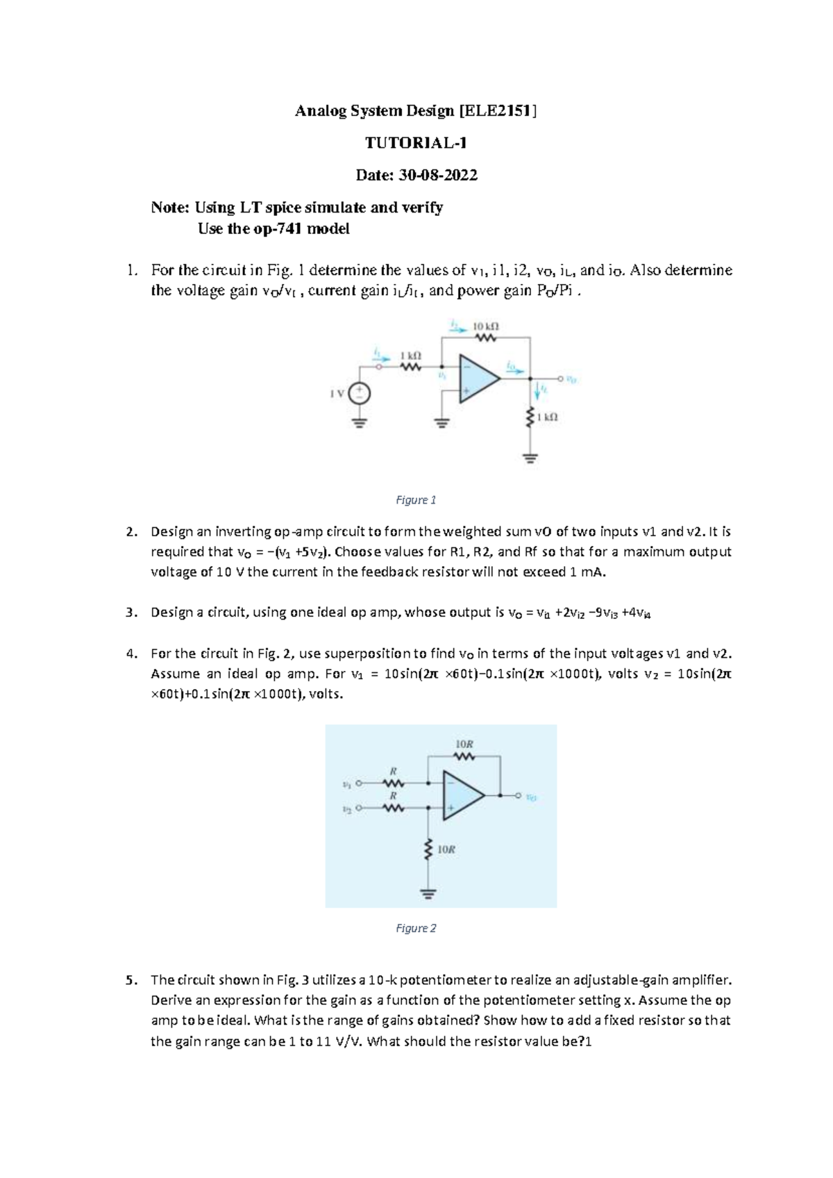 ELE2151 Practice Questions for Analog System Design T1 - Studocu