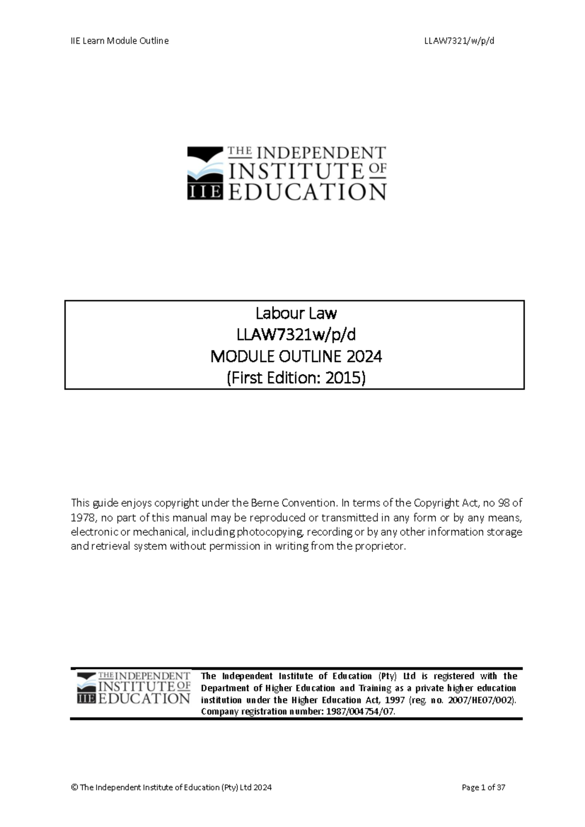 LLAW7321 Labour Law Module Outline and Learning Resources - Studocu