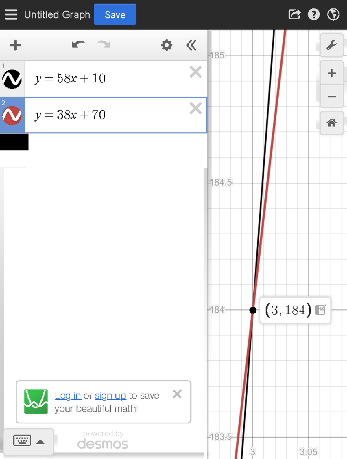 Desmos Graphing Calculator 3 - Untitled Graph Save 3 , 184 powered by y ...