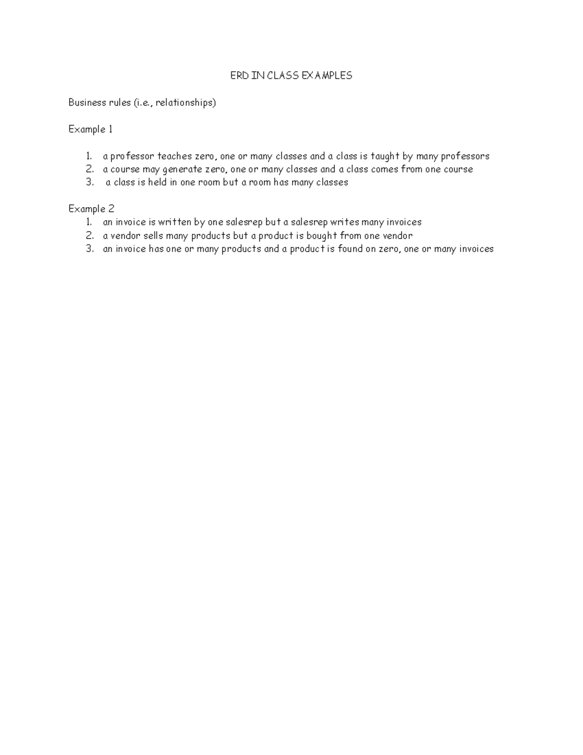 ERD IN Class Examples: Business Rules & Relationships - Studocu