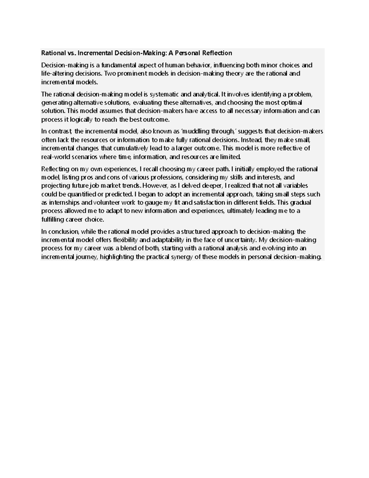 Rational vs. Incremental Decision-Making: A Personal Reflection Essay ...