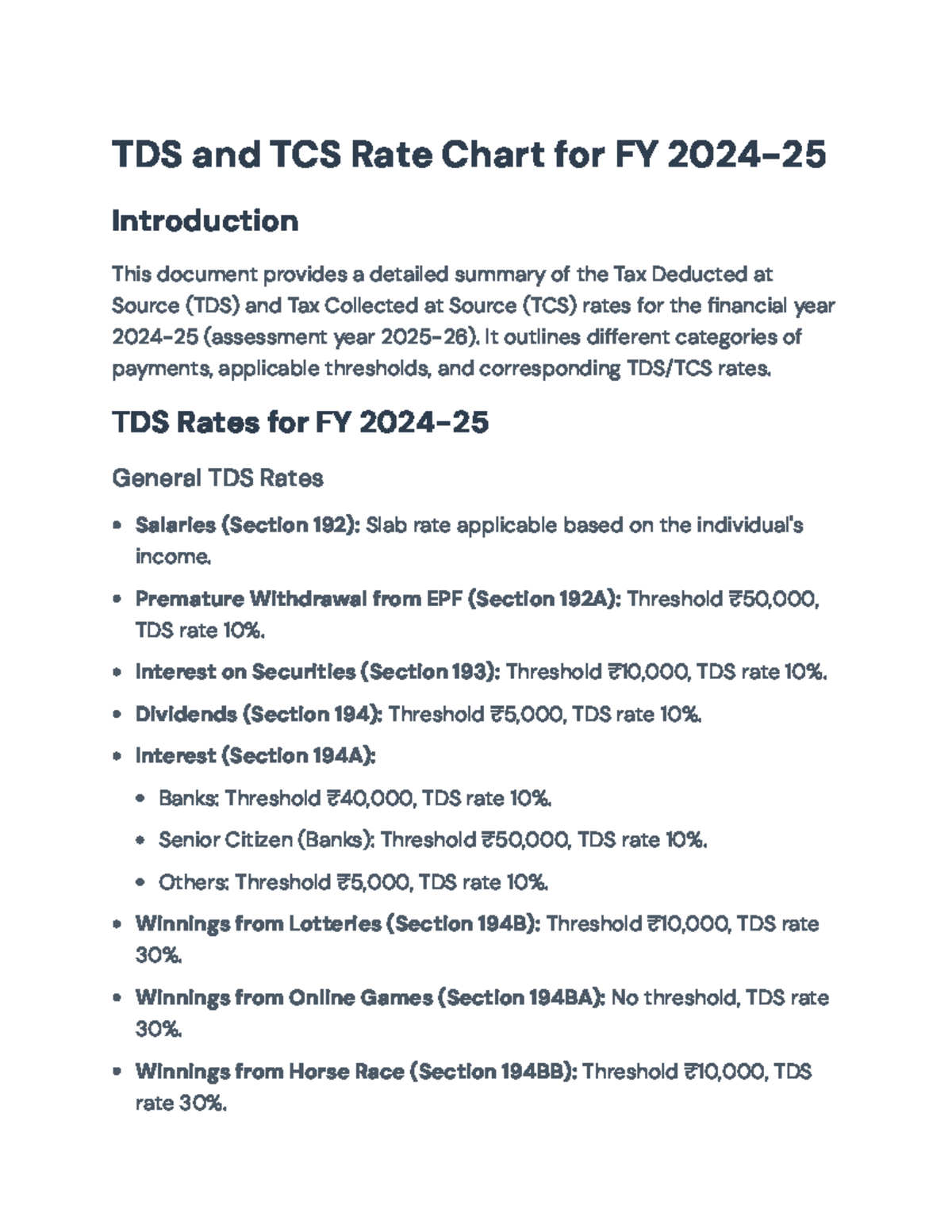 TDS and TCS Rates Chart for FY 2024-25: Comprehensive Overview - TDS ...
