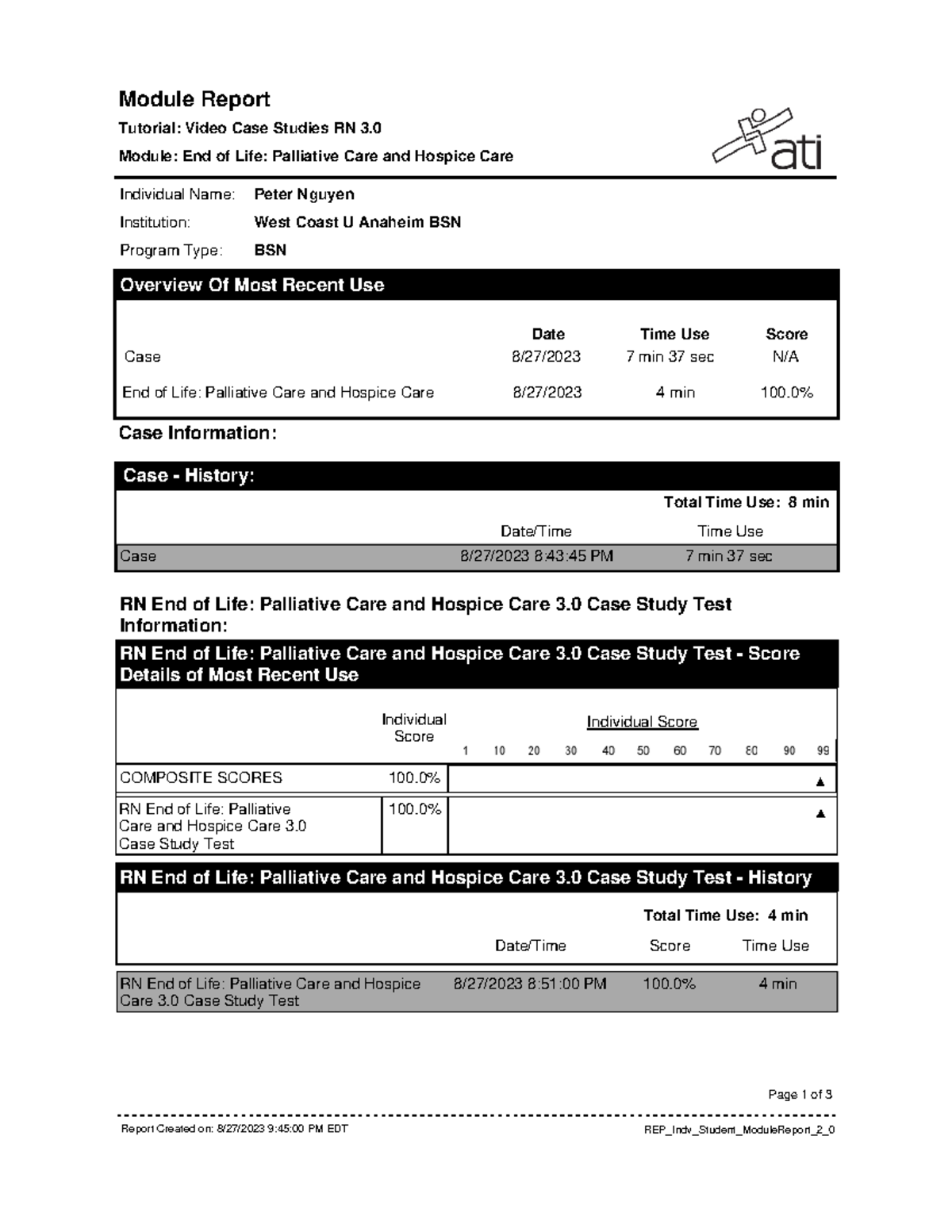 RN 3 Module Report: End of Life Palliative & Hospice Care Study - Studocu