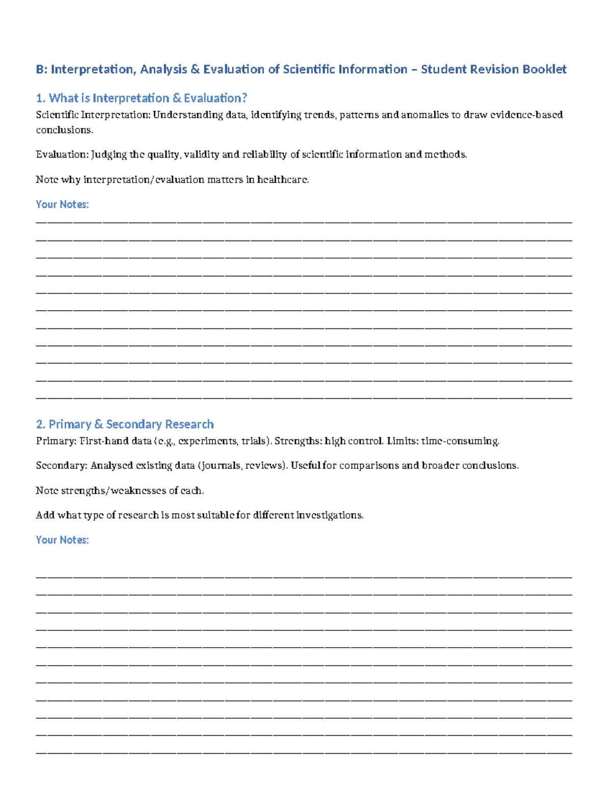 B: Student-Friendly Revision Booklet on Interpretation & Evaluation of ...