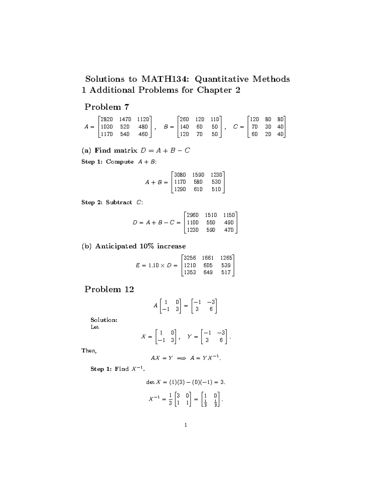 Solutions to MATH134: Quantitative Methods 1 - Tutorial 2 - Studocu