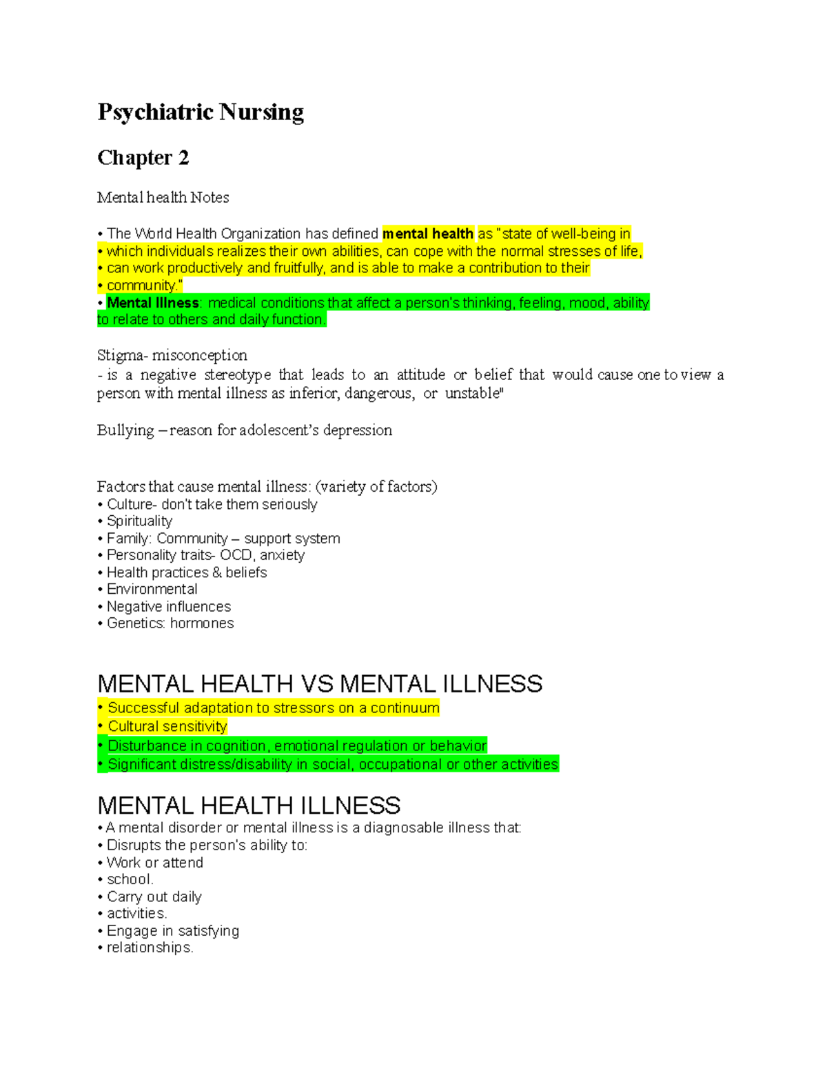 Psychiatric Nursing - PSYCH Notes: Mental Health Essentials & Care ...