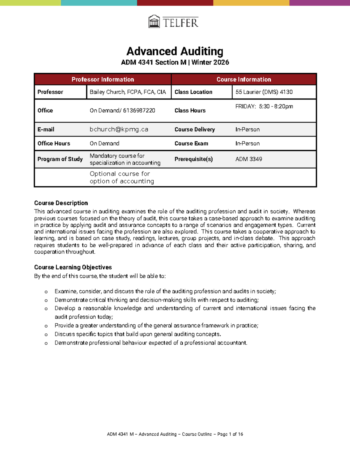 ADM 4341 M Advanced Auditing Course Syllabus - Winter 2026 - Studocu