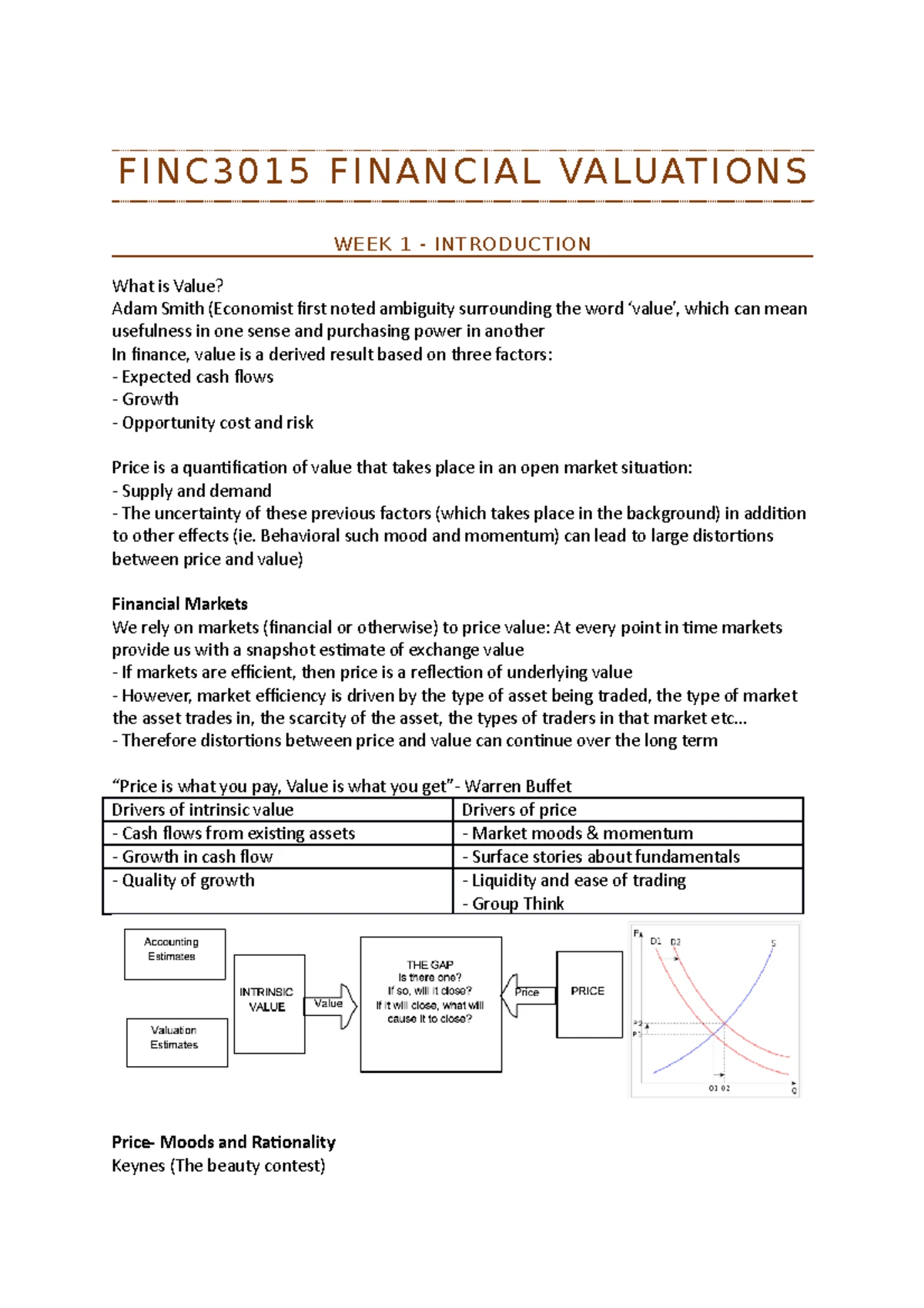 Workshop Notes: Week 1-6 on Ratio Analysis & Valuation Techniques - Studocu