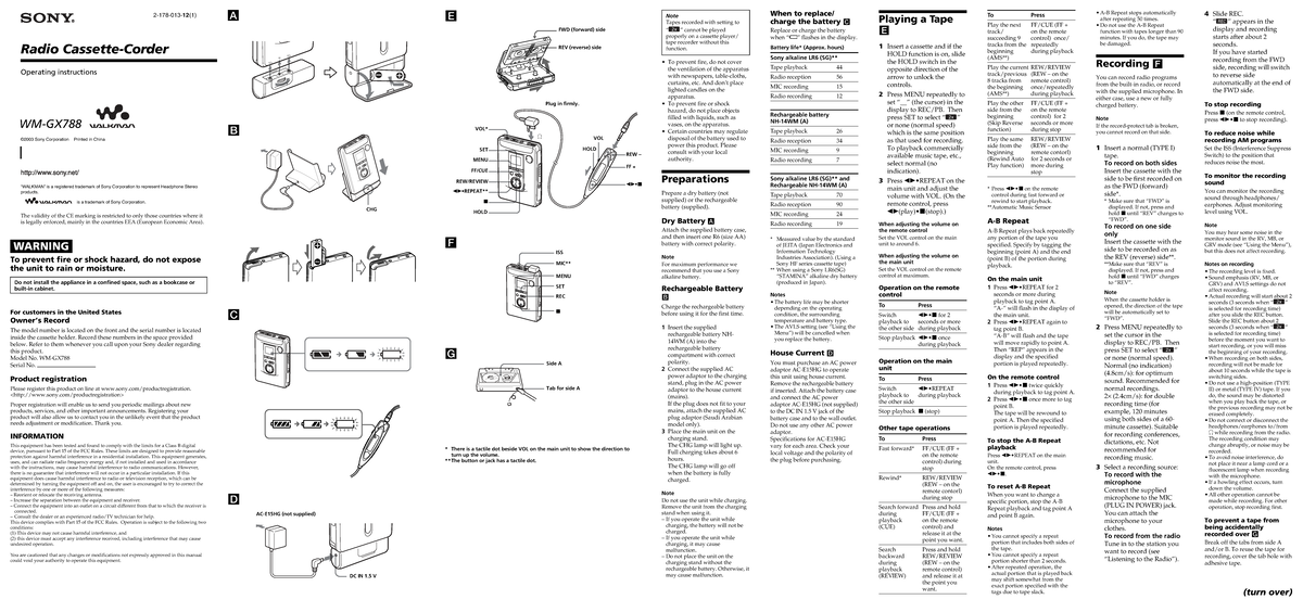 21780131 M - Cassette Tape Recorder Operating Instructions - Studocu