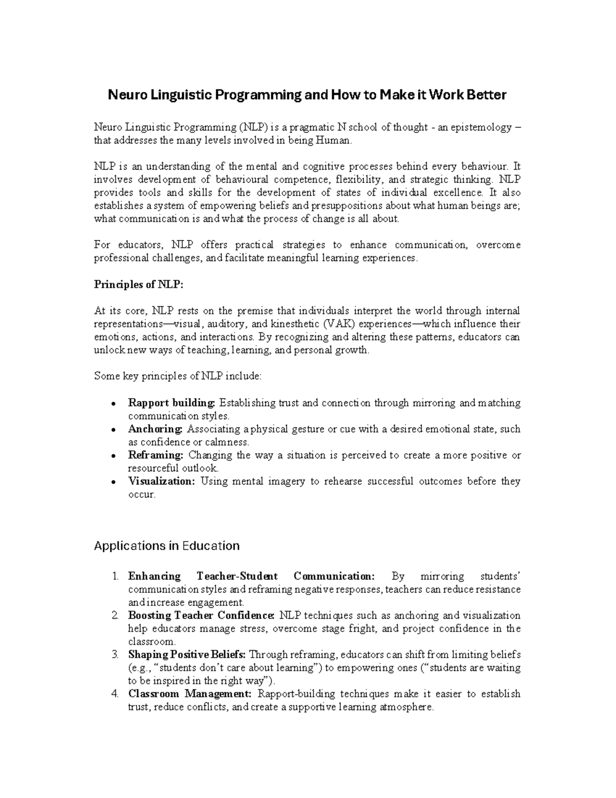 NLP in Education: Strategies for Effective Teaching - Assignment - Studocu