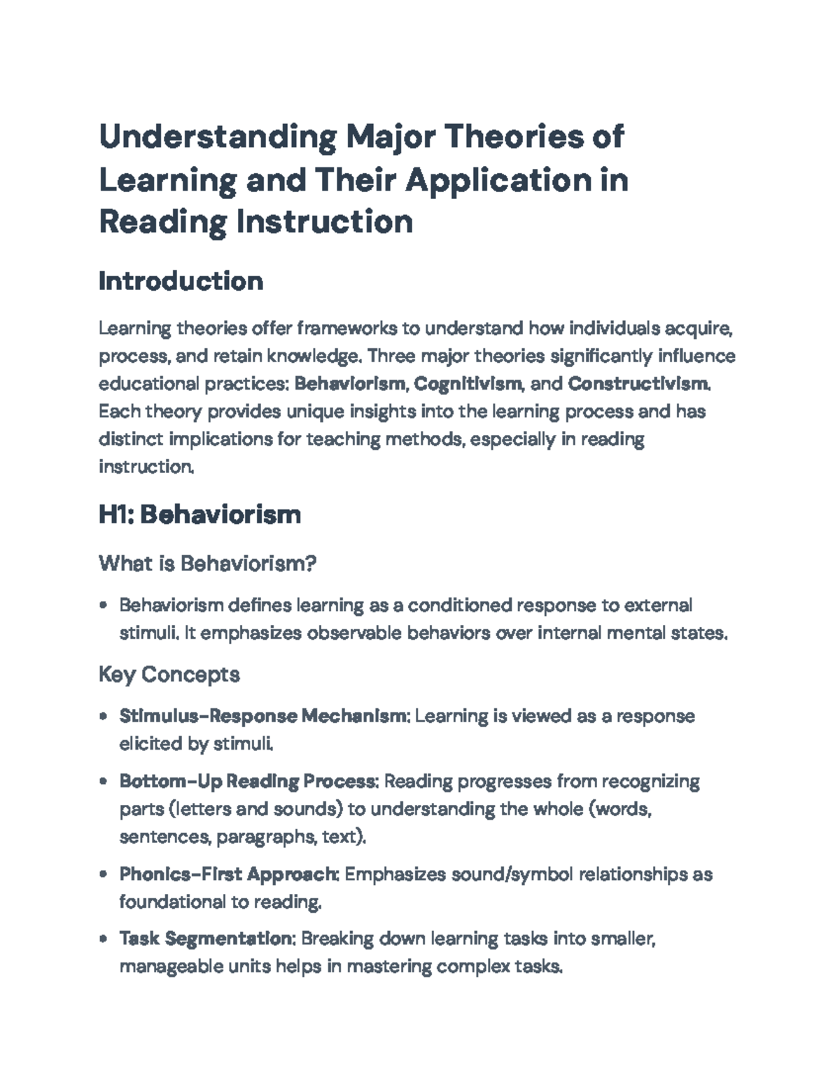 Major Learning Theories & Their Role in Reading Instruction (EDU 101 ...