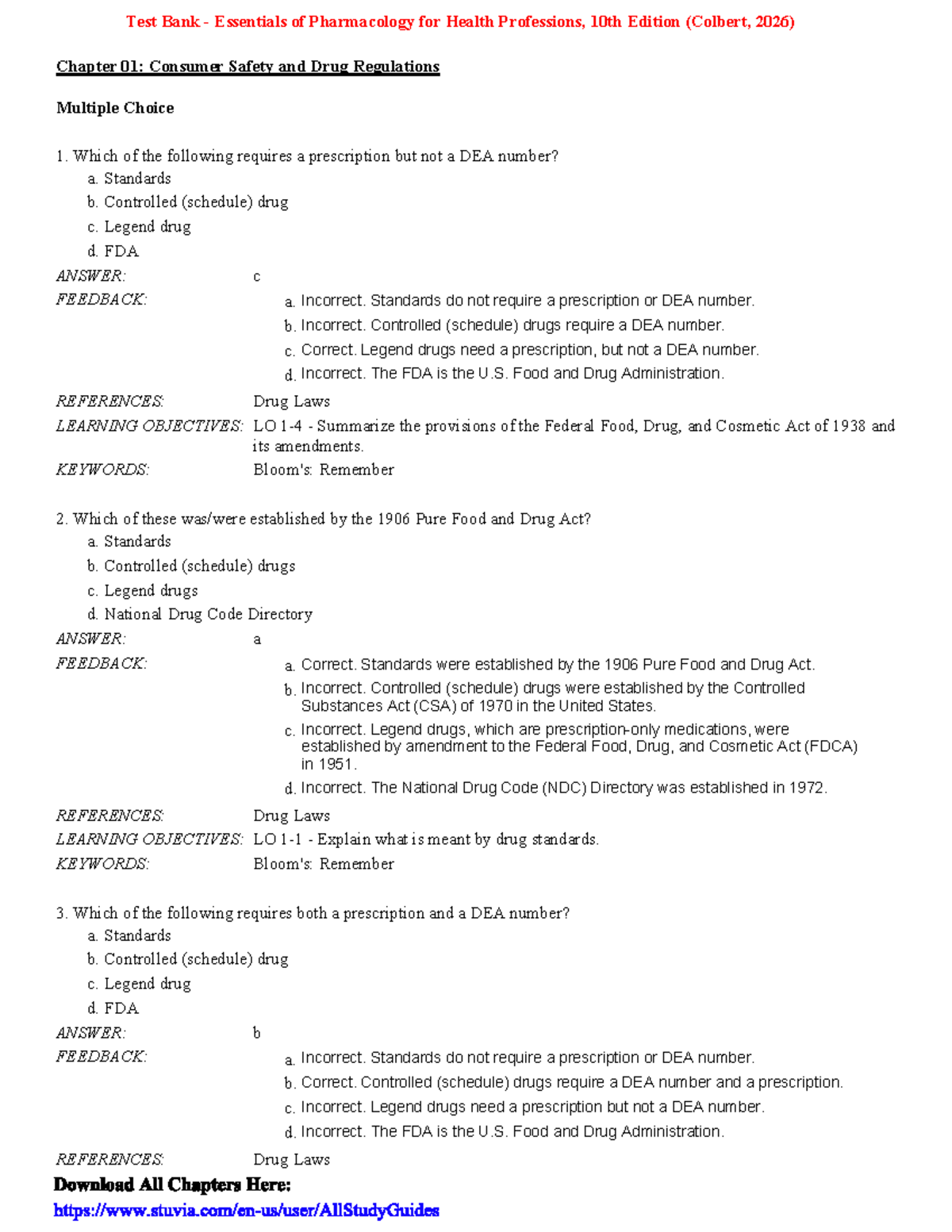 Test Bank - Essentials of Pharmacology for Health Professions, 10th ...