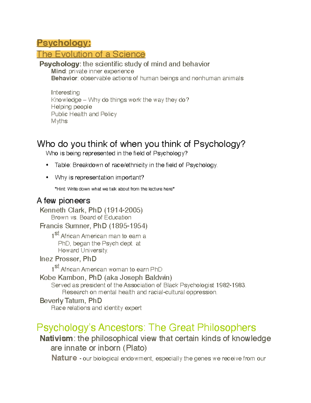 History of Psychology Lecture 1 Intro - Psychology: The Evolution of a ...